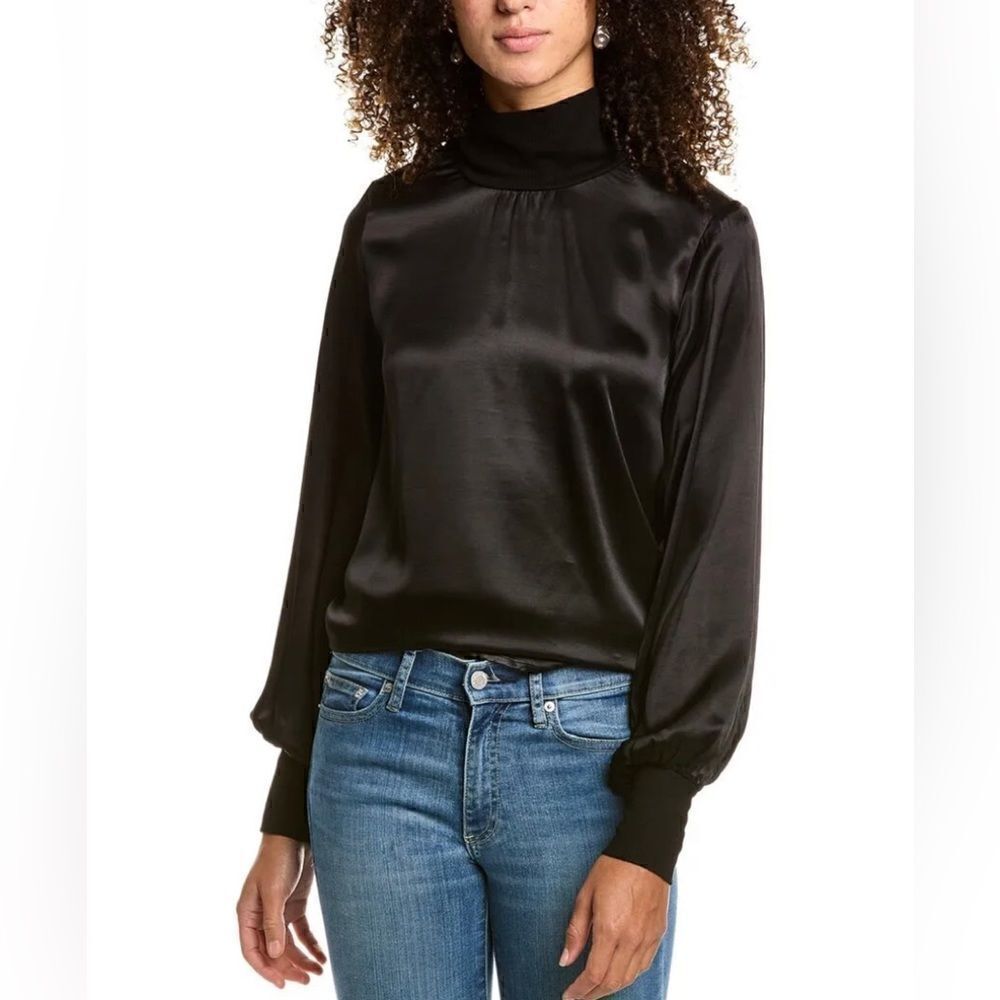 NEW NATION LTD anne‎ puff sleeve satin turtleneck in black